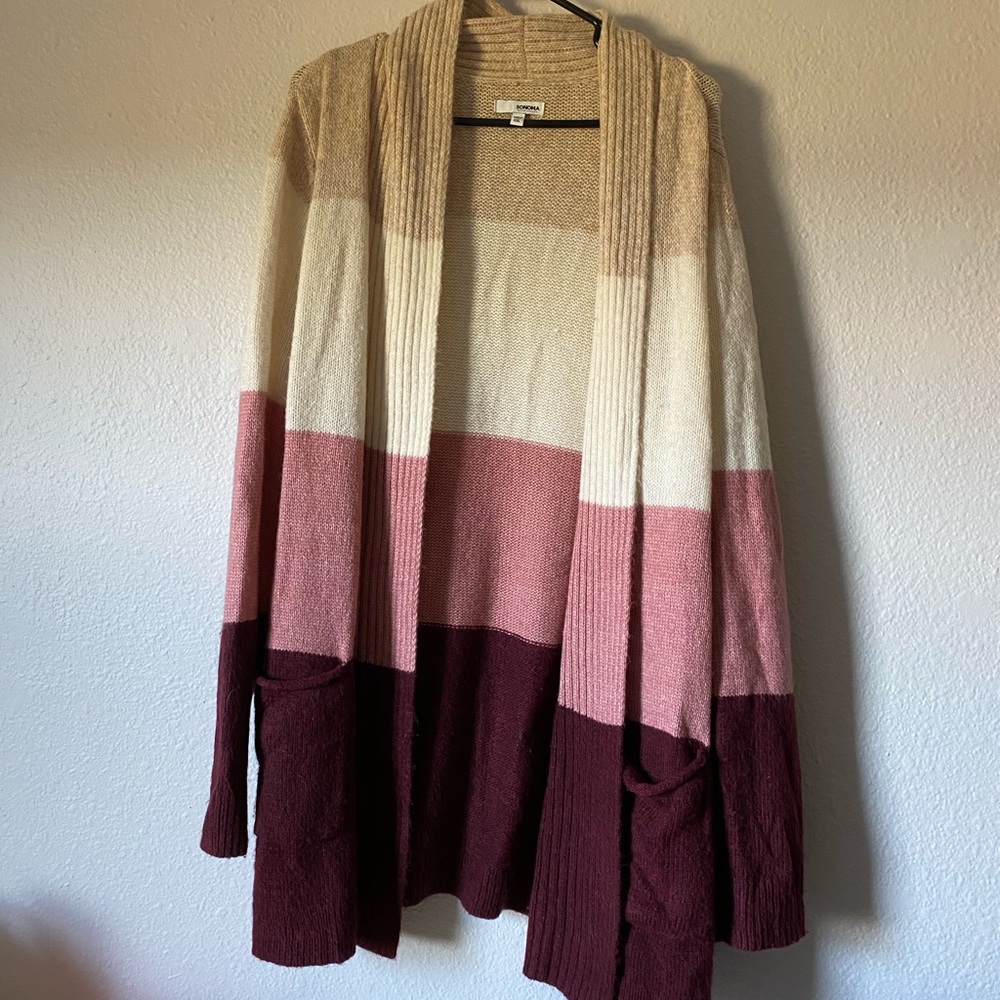 Sonoma pink and beige colorblock cardigan